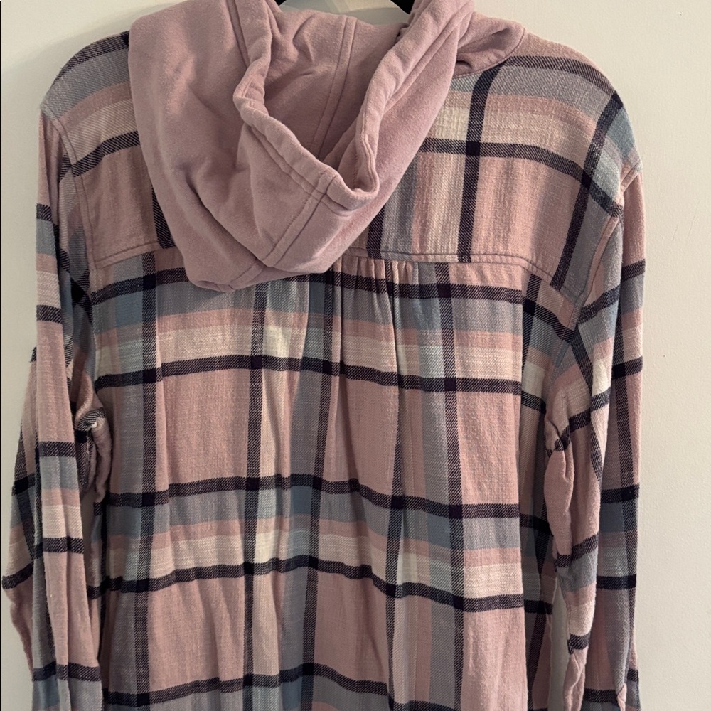 American Eagle Outfitters  Dusty Pink and Blue flannel hoodie top - Picture 5 of 5